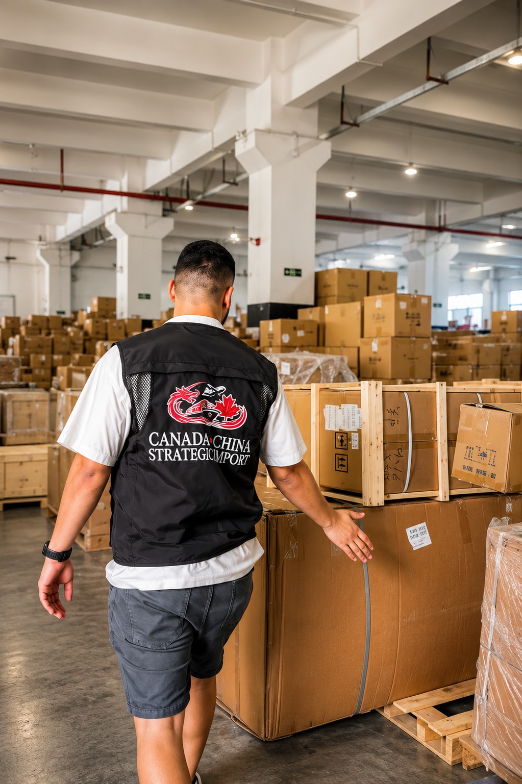 Membre de l'équipe CANACHINE dans l'entrepôt partenaire en Chine